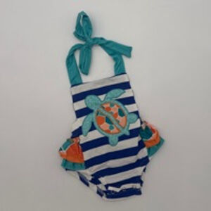 Baby Girl Appliqué’ Romper 3M Striped Turtle